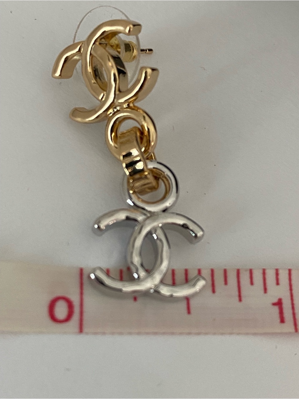 CHANEL Two-Tone CC Dangle Earrings in Gold and Silver - Picture 6 of 7